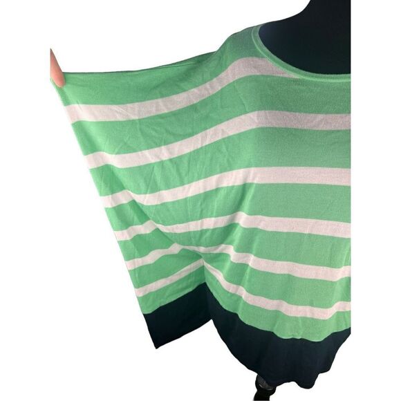 Talbots green and white striped waterfall poncho sweater L/XL New - Picture 2 of 5